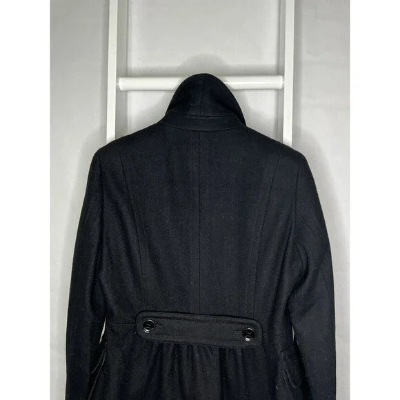 Calvin Klein Peacoat Womens 10 Black Jacket Wool Double Breasted Pocket Neck - Picture 13 of 16